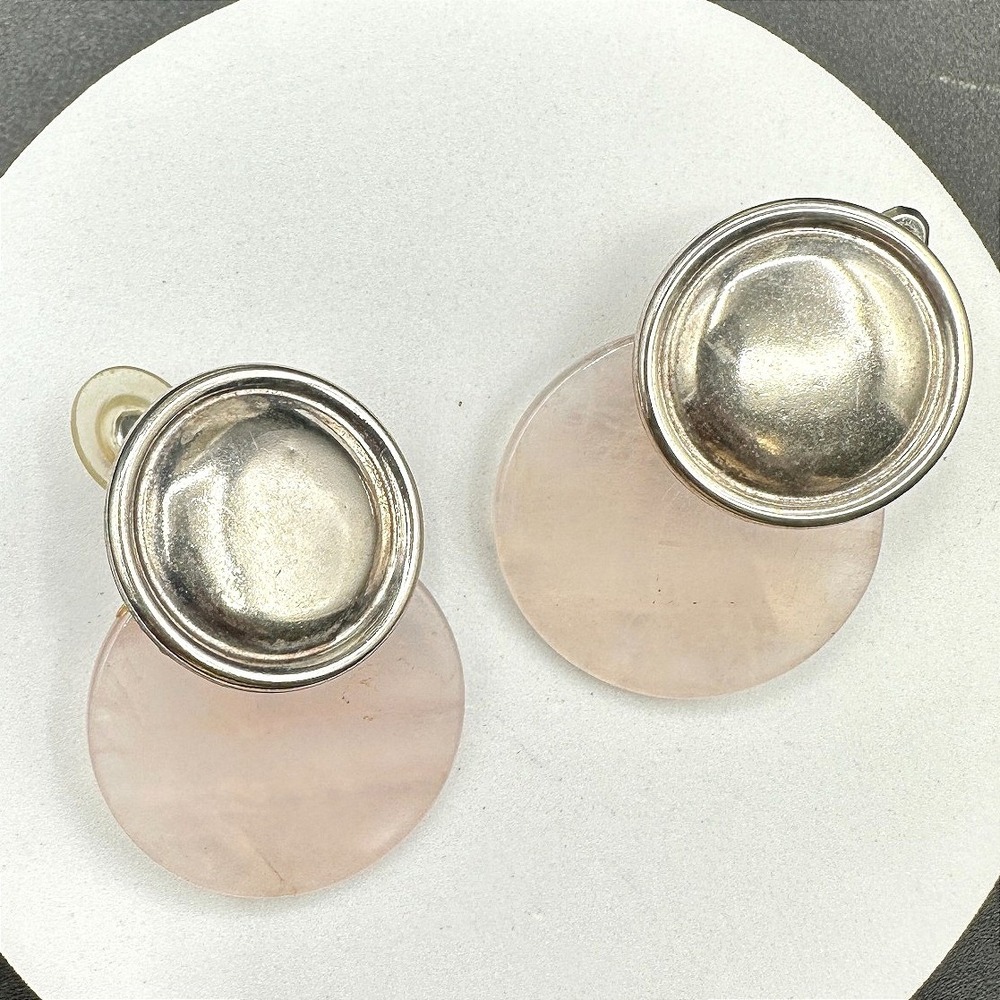 Vintage Silver Tone Pink Lucite Disc Earrings Large Dangle Studs Retro Y2K‎ 90s